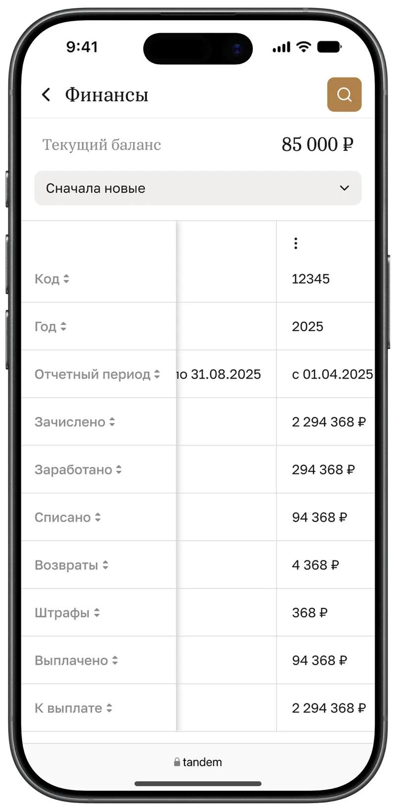 Транспонированная таблица финансов